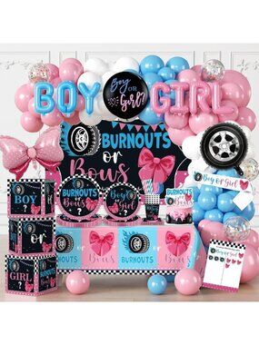 Gender Reveal Party Decorations for 25 Guests - Burnouts or Bows Theme